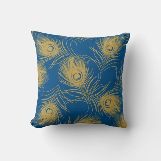 Coussin Plumes Peacock Bleu et Or (Recto)