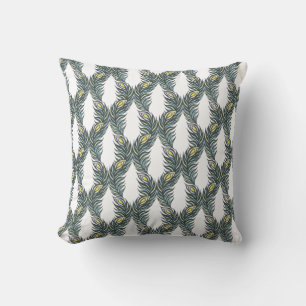 Coussin Plumes Peacock noir, vert et blanc rustique