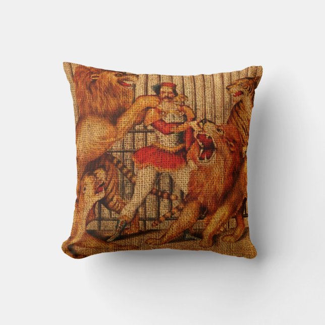 Coussin Plus docile de lion vintage de cirque (Recto)