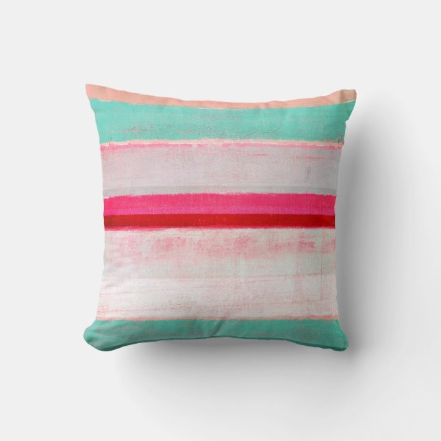 Coussin "Plus haut" turquoise et art abstrait rose (Recto)