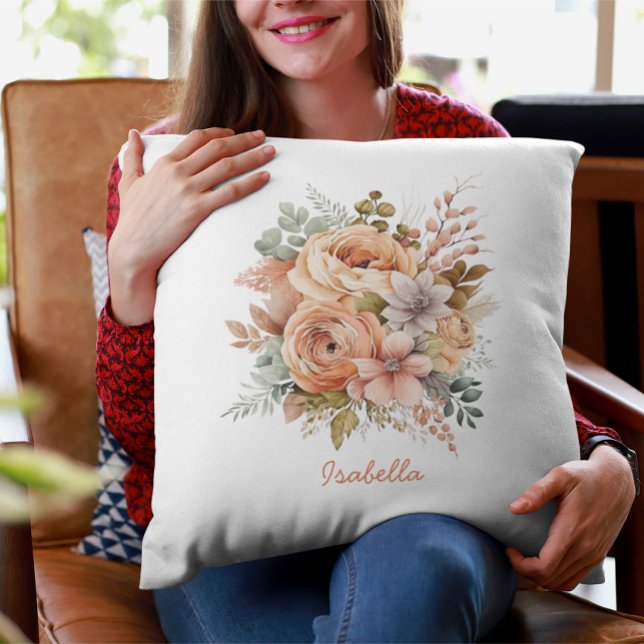 Coussin Plutôt Aquarelle Personnalisée Pêche Florale (Créateur téléchargé)