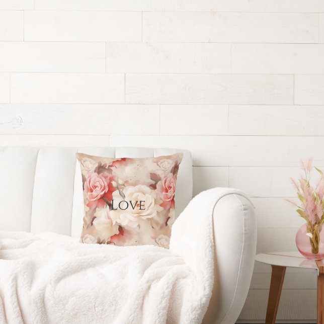 Coussin Plutôt rose Crème Bleue Rose Floral (Canapé)