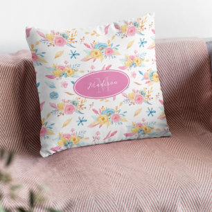 Coussin Plutôt rose Motif Floral Monogramme