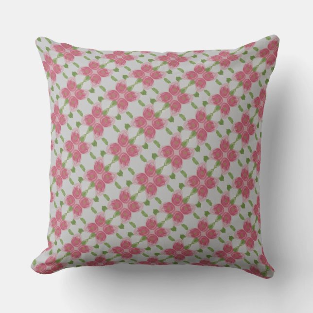 Coussin Plutôt rose vert et gris à motifs (Recto)