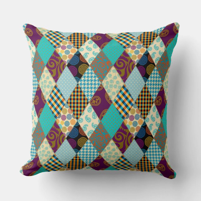 Coussin Poche Motif Géométrique Plaid Bleu pourpre Points (Recto)