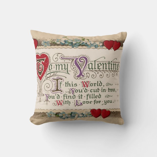 Coussin Poème Saint Valentin aux coeurs (Recto)