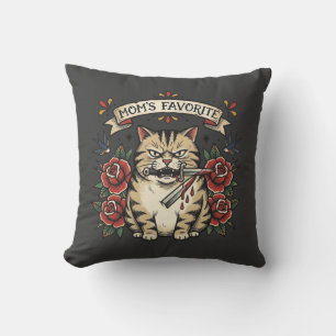 Coussin Poignard de chat préféré de maman Rose Tatouage tr