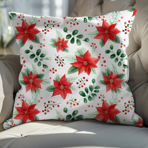 Coussin Poinsettia Botanique Minimaliste Motif d'aquarelle