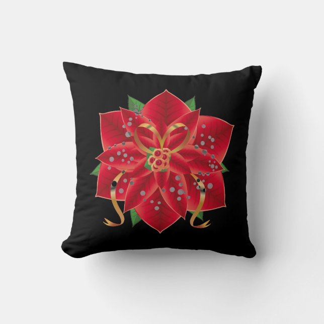 Coussin Poinsettia Coussin-Rouge de jet de Noël (Recto)