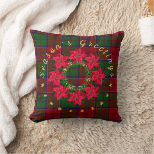 Coussin Poinsettia de la saison de Noël en tartan