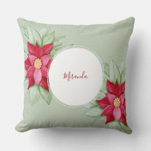 Coussin Poinsettia de Noël Aquarelle Peinte à la main