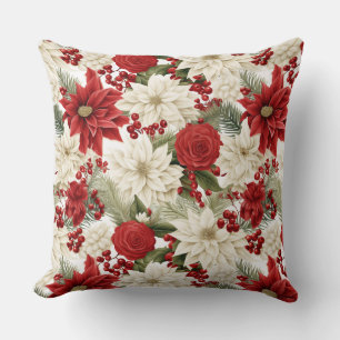 Coussin Poinsettia de Noël – Conception florale des Fêtes