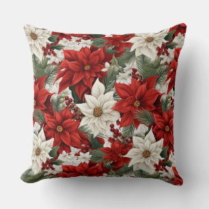 Coussin Poinsettia de Noël – Conception florale des Fêtes