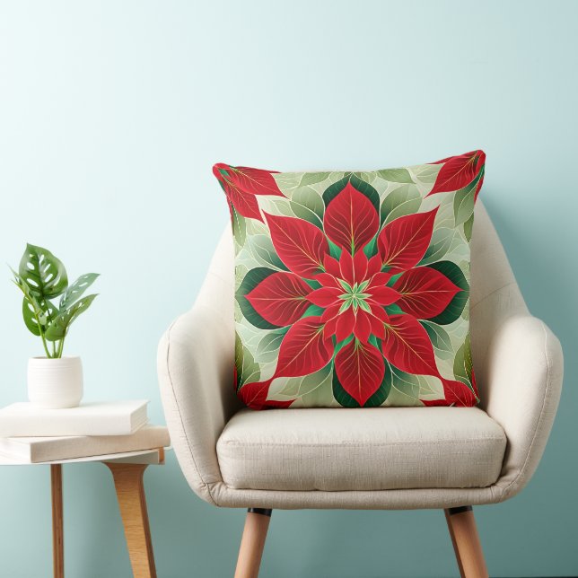 Coussin Poinsettia de Noël  Festif (Chaise)