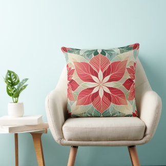 Coussin Poinsettia de Noël Festif