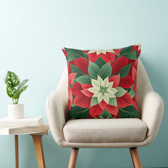 Coussin Poinsettia de Noël  Festif (Chaise)