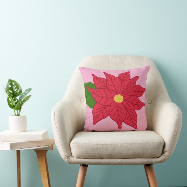 Coussin Poinsettia de Noël rouge (Chaise)