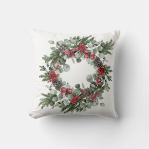 Coussin Poinsettia rouge et vert Cônes de pin Evergreen
