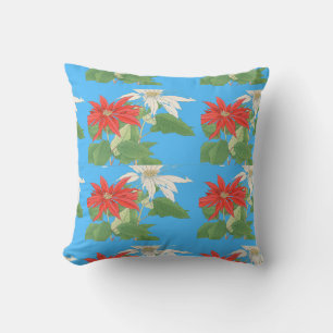 Coussin Poinsettias bleu Noël