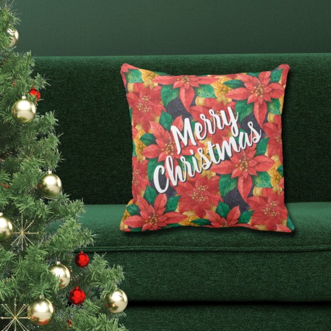 Coussin Poinsettias Joyeux Noël (Créateur téléchargé)