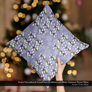 Coussin Poinsettias pourpres et flocons de neige Noël