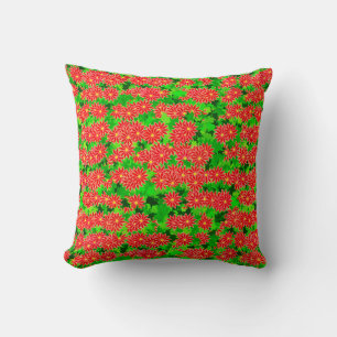 Coussin Poinsettias rouges et Holly vertes
