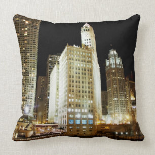 Coussin Point de repère célèbre de Chicago la nuit