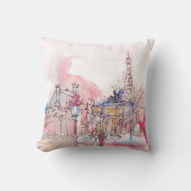Coussin Point d'orgue de Paris avec aquarelle par temps de (Recto)