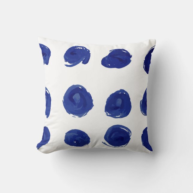 Coussin Point polka, aquarelle bleu indigo. (Recto)