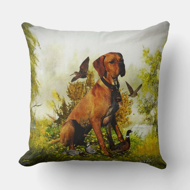 Coussin Pointeur anglais, chasse aux oiseaux (Recto)