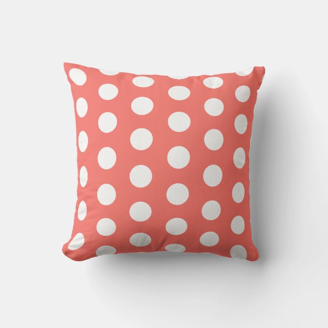 Coussin Points blancs motif sur corail vivant (Recto)