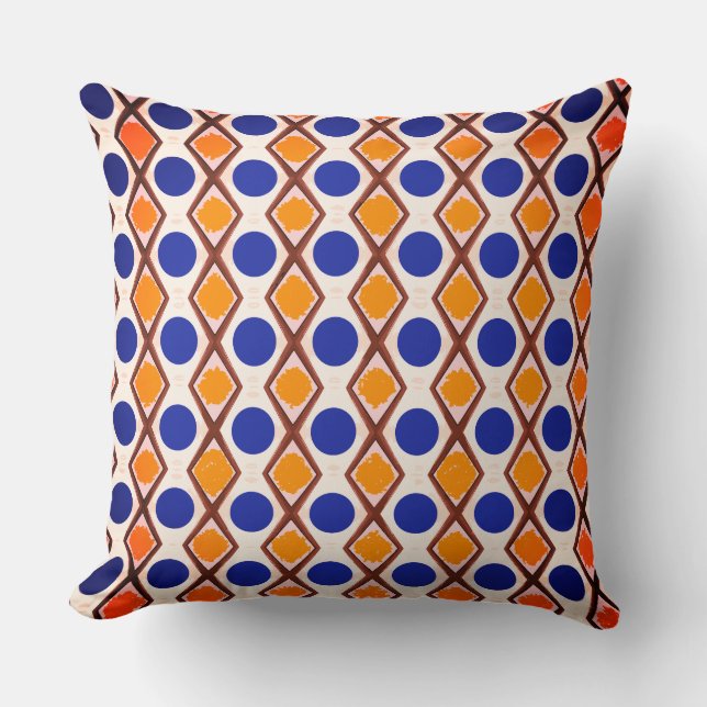 Coussin Points bleus et peinture orange (Recto)