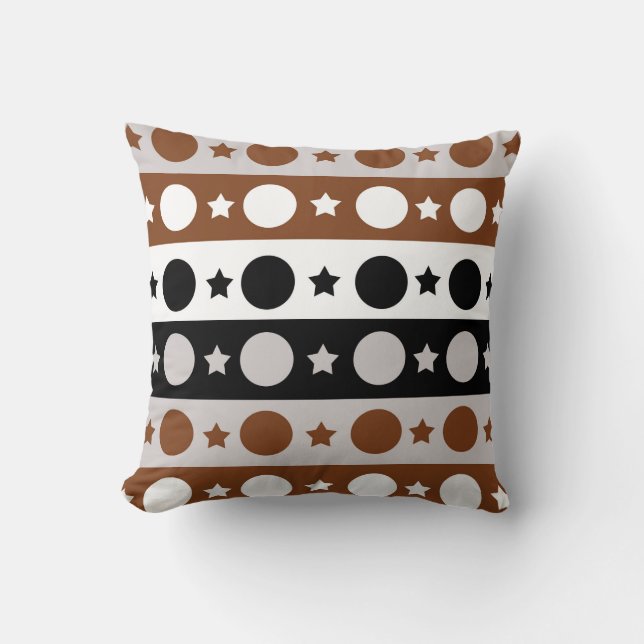 Coussin Points Brown noirs blancs Étoiles Rayures Design (Recto)