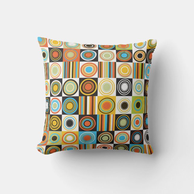 Coussin Points colorés, cercles, rayures arrière - plan. (Recto)