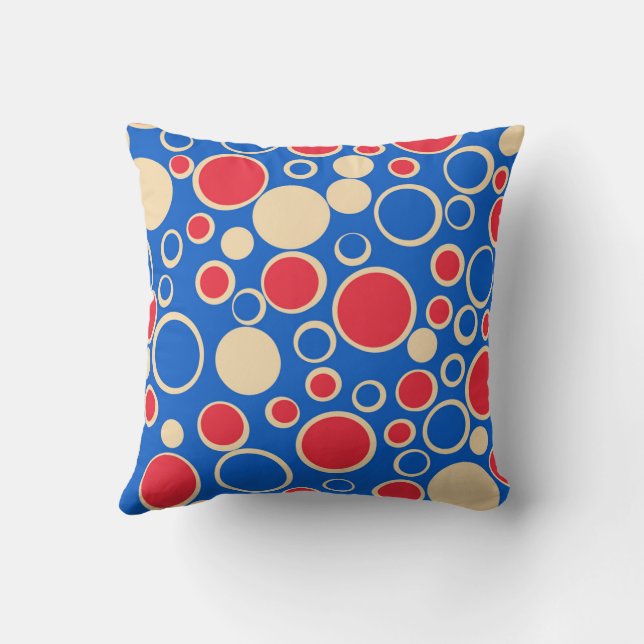 Coussin Points de couleur rouge et bleue sur bleu  (Verso)
