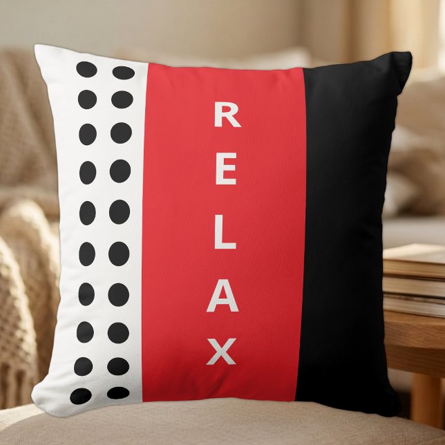 Coussin Points de polka détendent noir rouge (Créateur téléchargé)