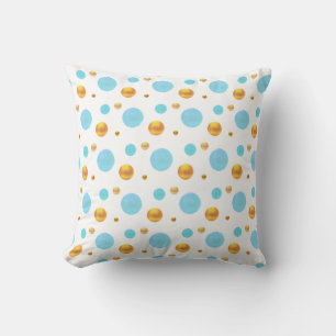 Coussin Points de polka or et turquoise