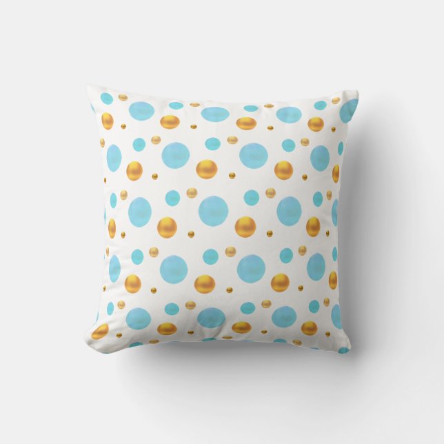 Coussin Points de polka or et turquoise (Recto)