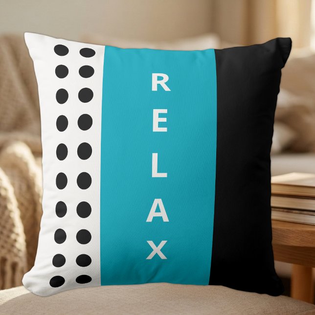 Coussin Points de polka relaxent noir azur (Créateur téléchargé)