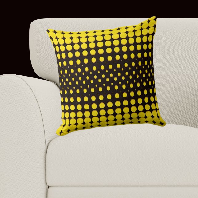 Coussin Points demi-tons noirs et jaunes modernes (Modern Black and Yellow Halftone Dots Throw Pillow)