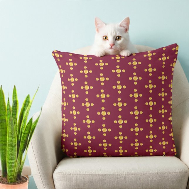 Coussin Points dorés élégants sur rouge bordeaux (Créateur téléchargé)