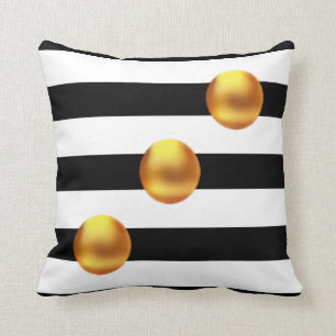 Coussin Points dorés sur rayures noires et blanches