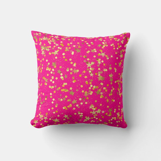 Coussin Points étoiles rose et jaune (Recto)