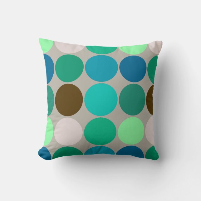 Coussin Points géants du milieu du siècle, turquoise et gr (Recto)