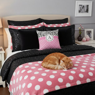 Coussin Points girly et imprimé animaux monogramme 