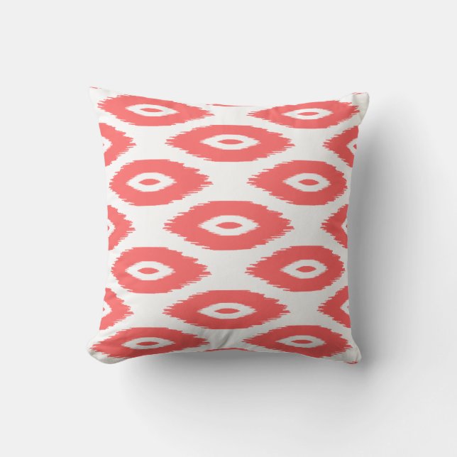 Coussin Points Ikat de la tribu corail et blanc (Recto)