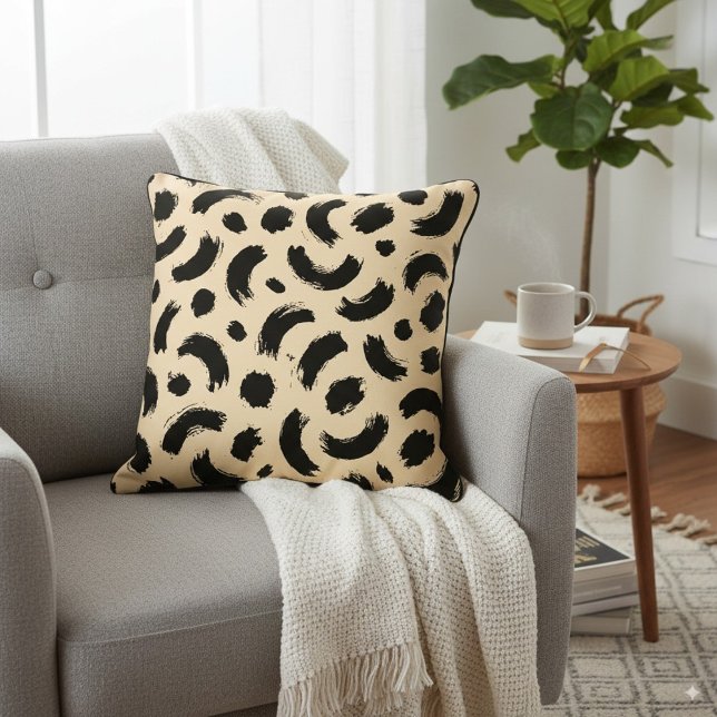 Coussin Points Leopard de pinceau Abstrait beige et noir m (Créateur téléchargé)
