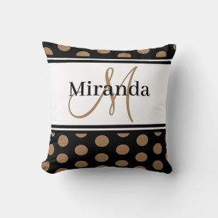 Coussin Points Marron Blanc Rayure Noir Monogramme