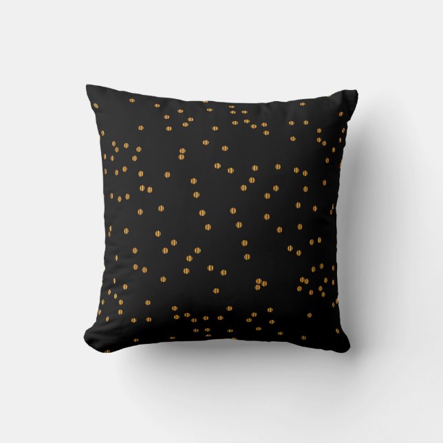 Coussin Points métalliques de confettis de noir et d'or (Recto)
