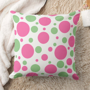 Coussin Points noirs roses verts Uni rose
